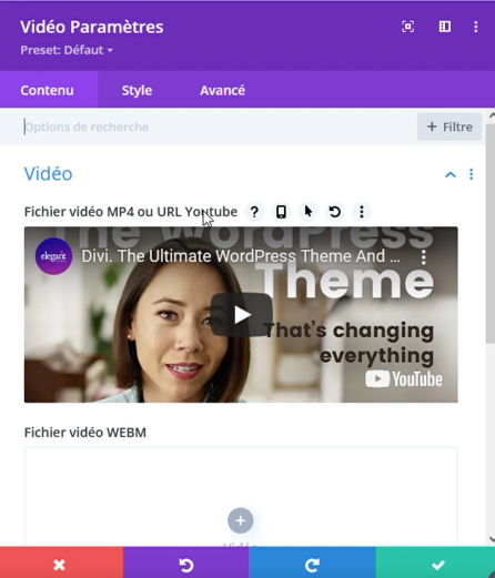 intégration vidéo divi